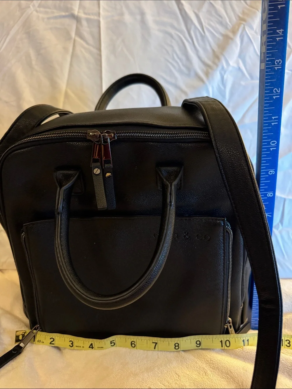 Ayla & Co Black Leather Convertible Baby Bag Backpack - Versatile Carrying Tote